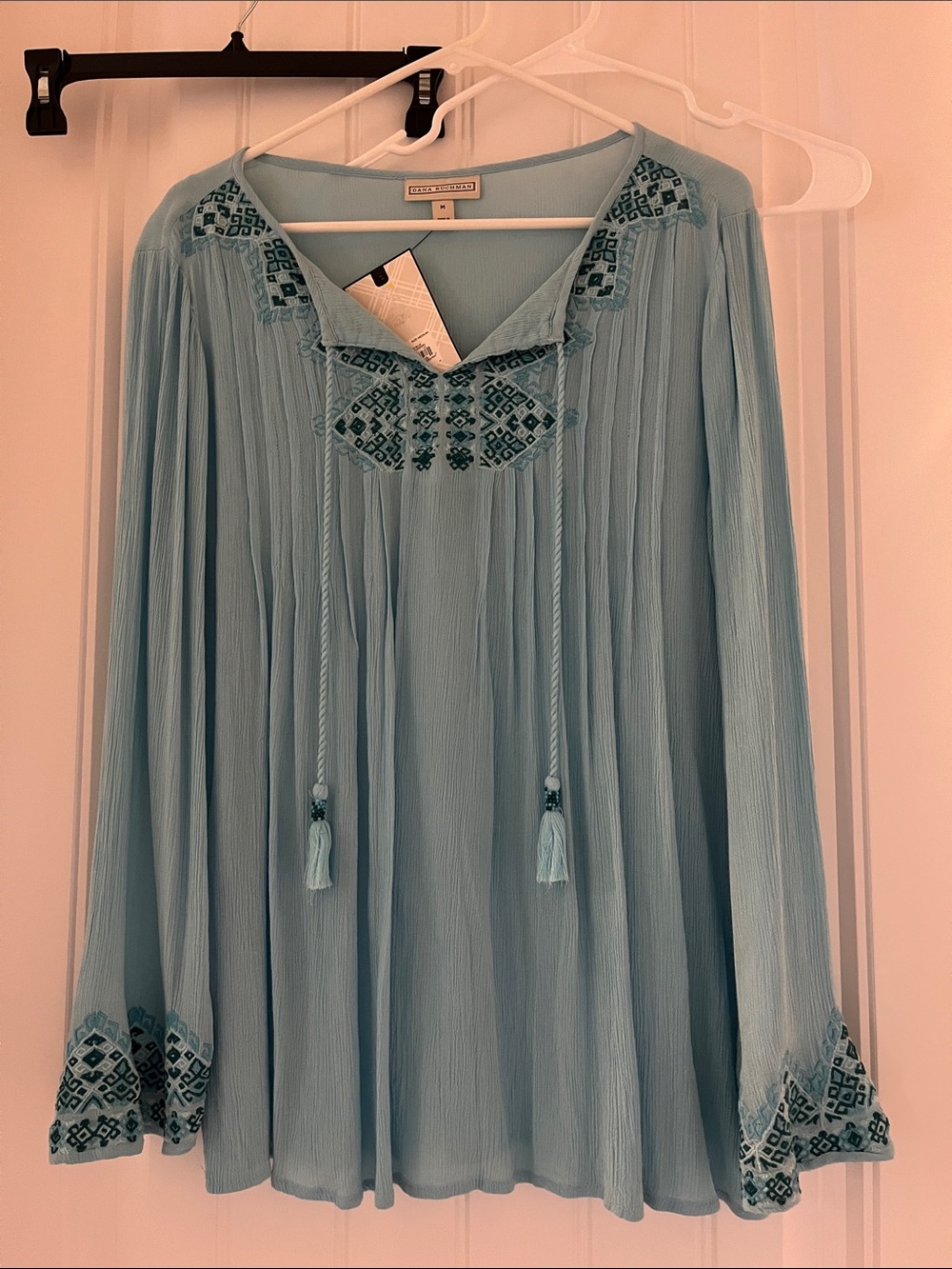 Dana Buchman Sky Blue Embroidered Tassel Tunic
